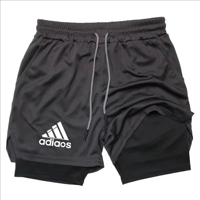 Men Compression Shorts, Summer Gym Fitness, Running, Training, Sports Shorts, Two-In-One Mesh Shorts.