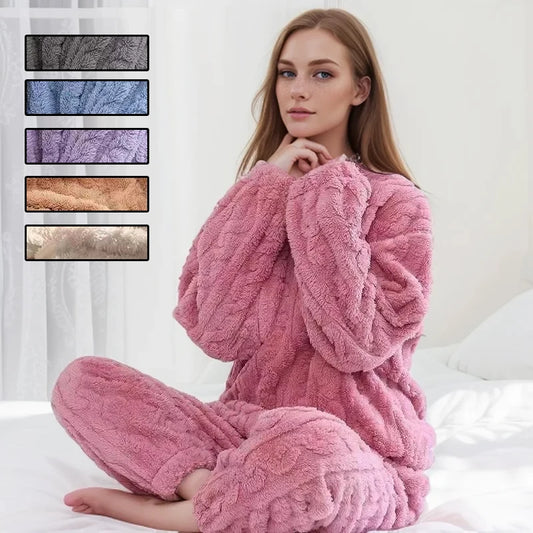 Thickened Warm Autumn and Winter Flannel Pajamas Women Long-Sleeved Loungewear