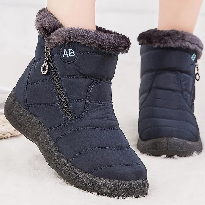 Women Boots Ankle Boots With Fur, Winter Shoes Women Low Heels.