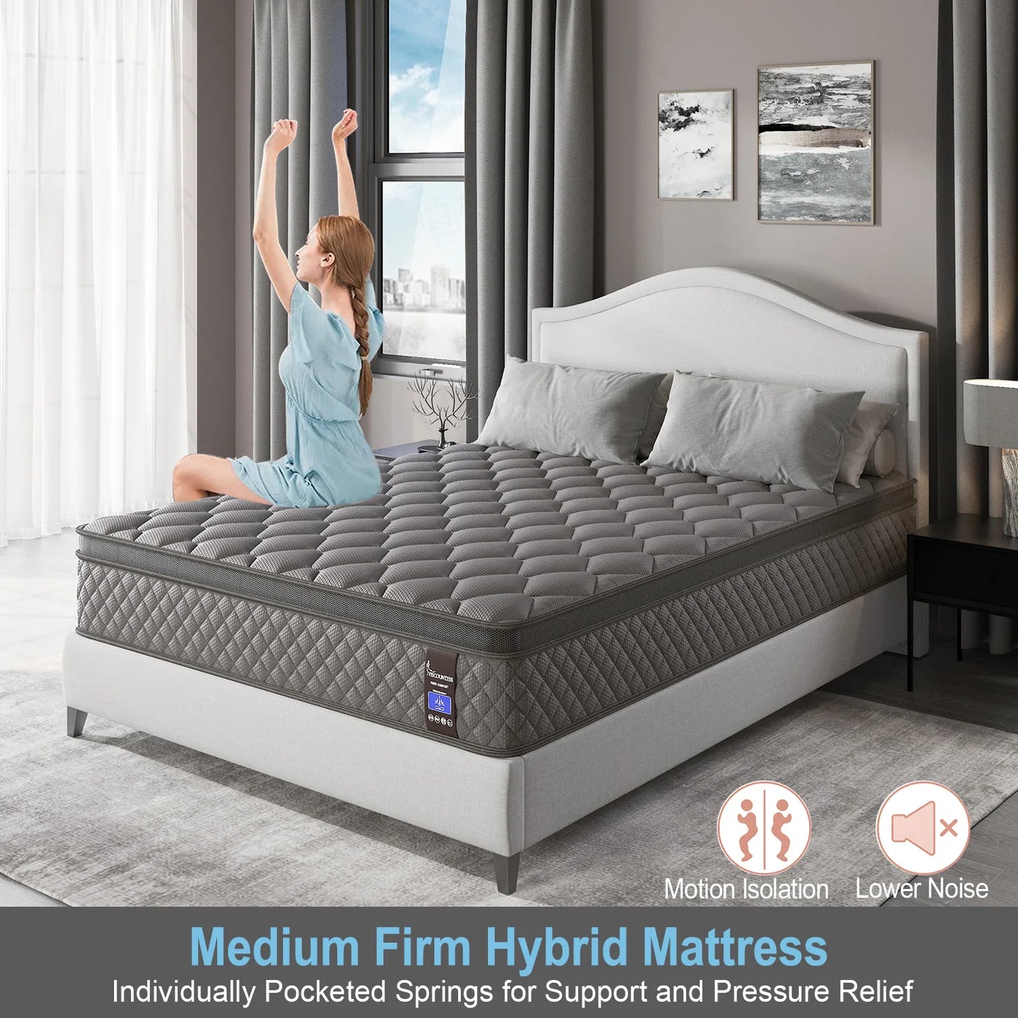 10"12"14"Twin Full Queen, King Size, Mattress in a Box Hybrid Spring Memory Foam Top Mattresses.