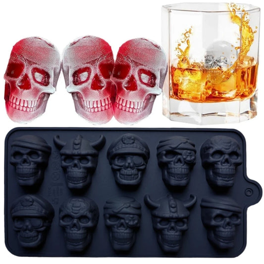 10 Grid Skull Ice Cube Mold for Halloween, Kitchen Baking Tools Reusable, Silicone Mold for Chocolate Candy, Ice Cream Mold.