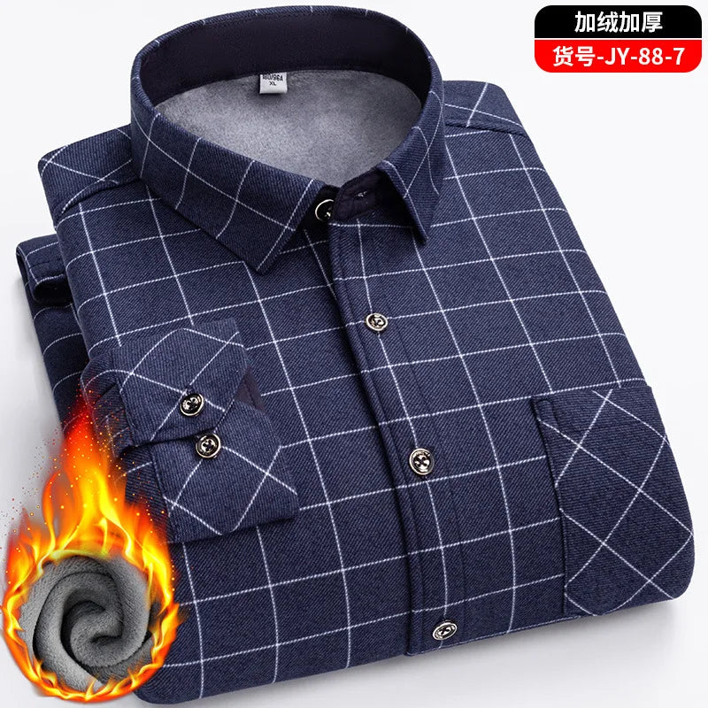 Men Travel, Casual ,Winter, Double-Sided Fleece, Warm Thickened Plaid Work Shirt.