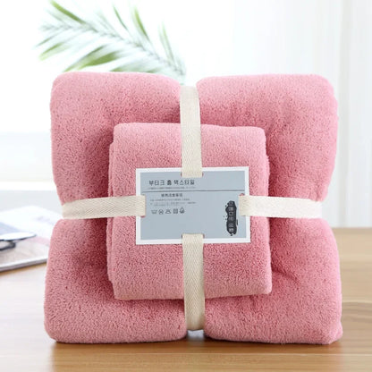 2pcs Set Luxury Super Large Towel Coral Fleece Bath Towel  Set for Adults 70x140cm 35x75cm