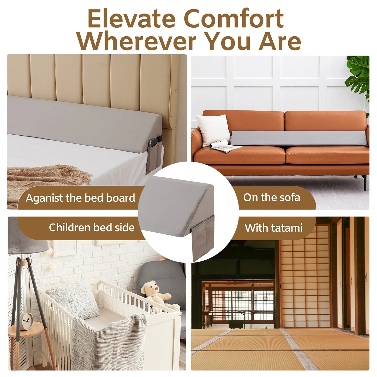 King Size Wedge Pillow for Headboard Gap Filling, Removable Cover, Machine Washable.