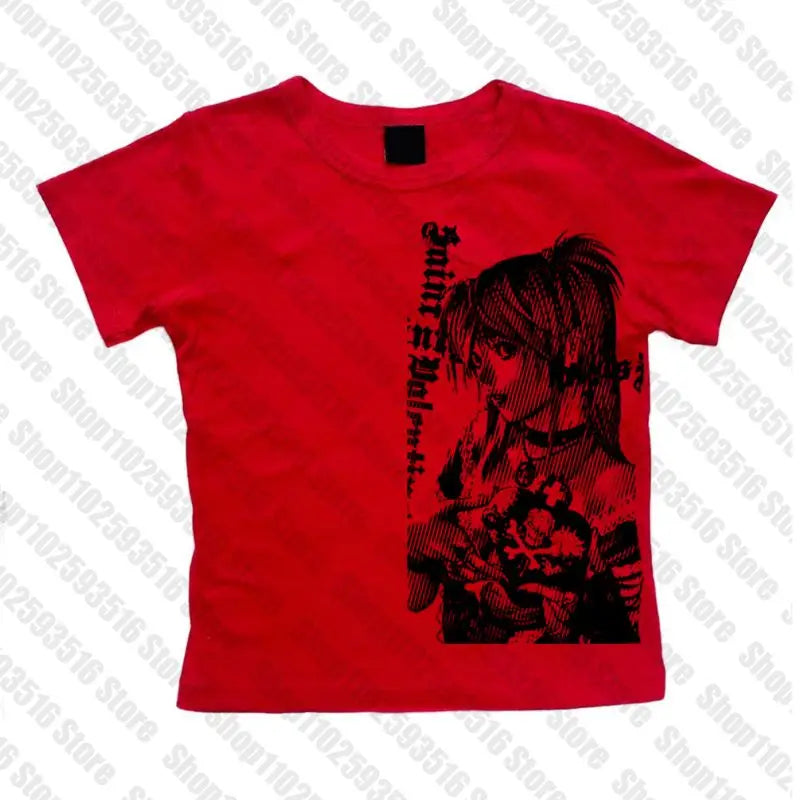 Y2k anime Streetwear O-neck 90s Text Printing , Simple Vintage Crop Aesthetic T-shirt.