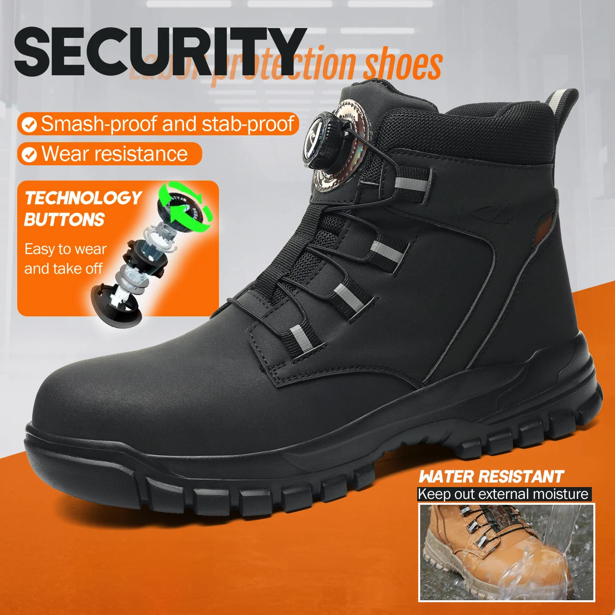 Waterproof Safety Boots, Indestructible Steel Toe Work Boots, Anti-smash Stab-resistant.