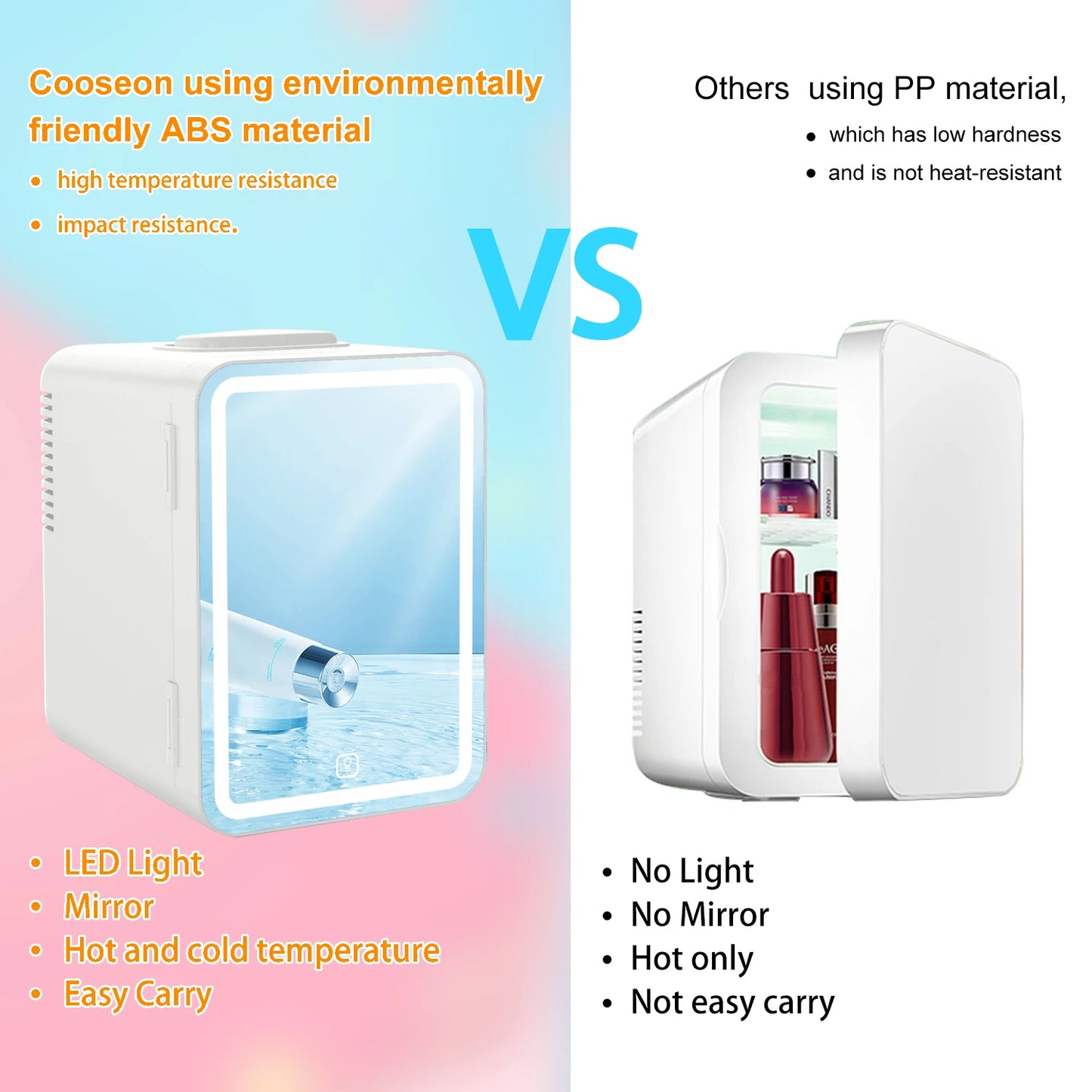 6L mirror beauty makeup refrigerator, skin cosmetics care hot and cold storage, portable LED mini refrigerator.