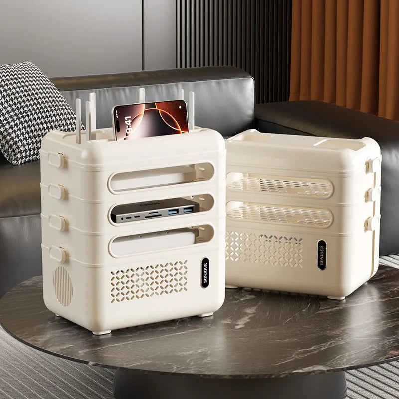 Router Organizer Box Multi-Functional Storage Shelf, Cable Management Large Capacity for Power Strips Charging Cords