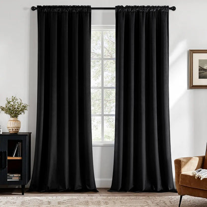 Black Velvet Blackout Curtains for Bedroom, Living Room 84 Inch Long,  Darkening Drapes