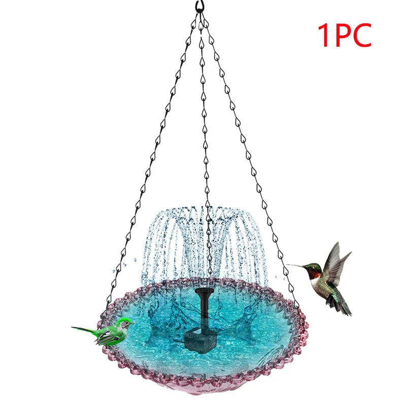 Hanging Bird Bath Fountain  Drinking Feeder Bowl, Spray Nozzles Fountain