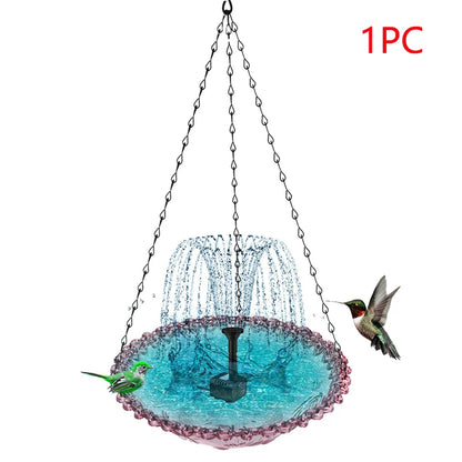 Hanging Bird Bath Fountain  Drinking Feeder Bowl, Spray Nozzles Fountain