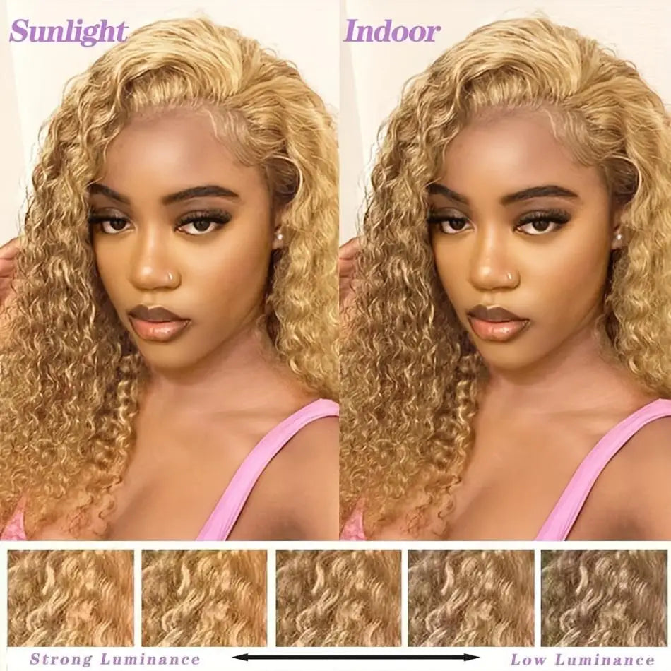 Curly Hair Honey Blonde Wig Human Hair  Brazilian Wigs