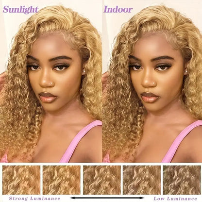 Curly Hair Honey Blonde Wig Human Hair  Brazilian Wigs