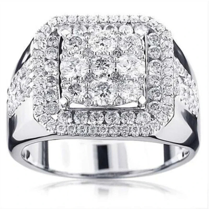 Hip Hop Style Trendy Men Rings, Iced Out Bling Cubic Zirconia Geometry Ring.