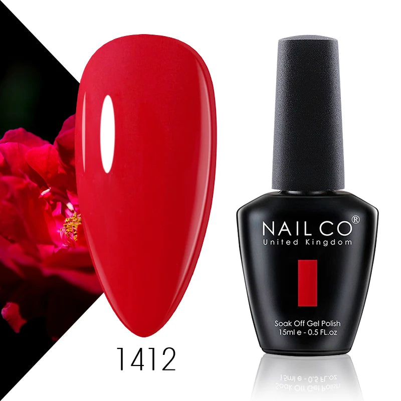 NAILCO 15ml Color Gel Nail Polish Soak Off, Hybrid Varnishes Manicure, UV&LED Nail Gel Semi Permanent Lacquer Base Top Coat.