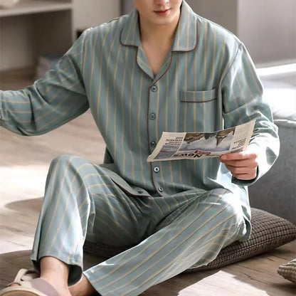 Pajamas Men's Long-Sleeved Spring and Autumn Men's Two-Piece Suit