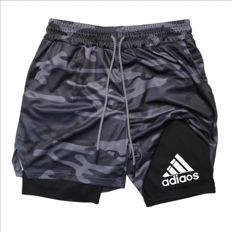 Men Compression Shorts, Summer Gym Fitness, Running, Training, Sports Shorts, Two-In-One Mesh Shorts.
