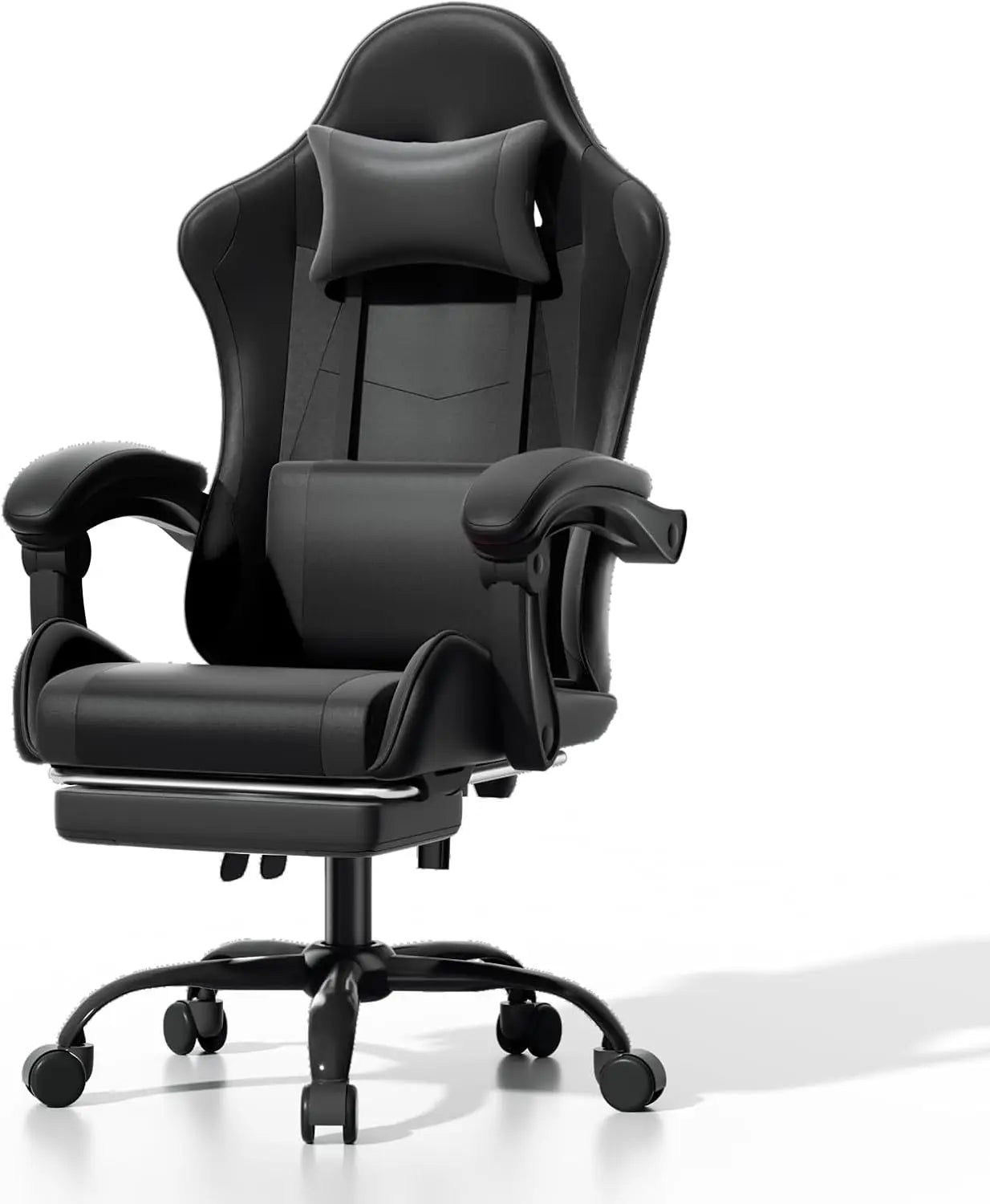 Athena Collection Carbon Fiber Black Gaming Chair - Ergonomic with Footrest, Headrest, Lumbar Support, Height Adjustable Swivel.