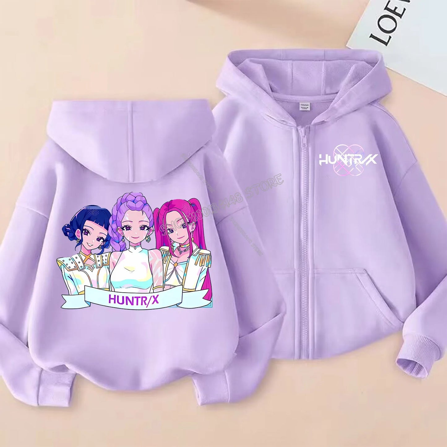 Demon Hunters Zipper Hoodie Cartoon Girls Coat, Fashion Thin Clothes Purple Hoodie Jacket Kids Sweatshirt.