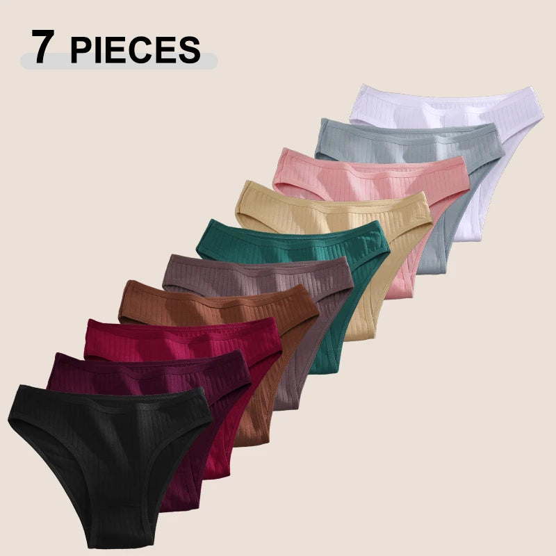 7PCS Women Seamless Cotton Panties, Ladies Low Rise Stripe Underwear Elastic Comfortable Cotton Briefs.