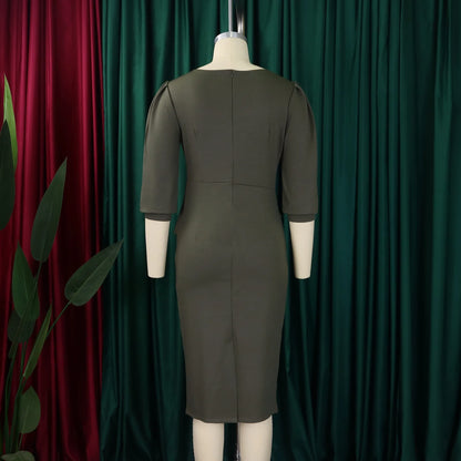 Elegant Office Dresses for Women, O Neck Half Sleeve, Formal Business Work Wear