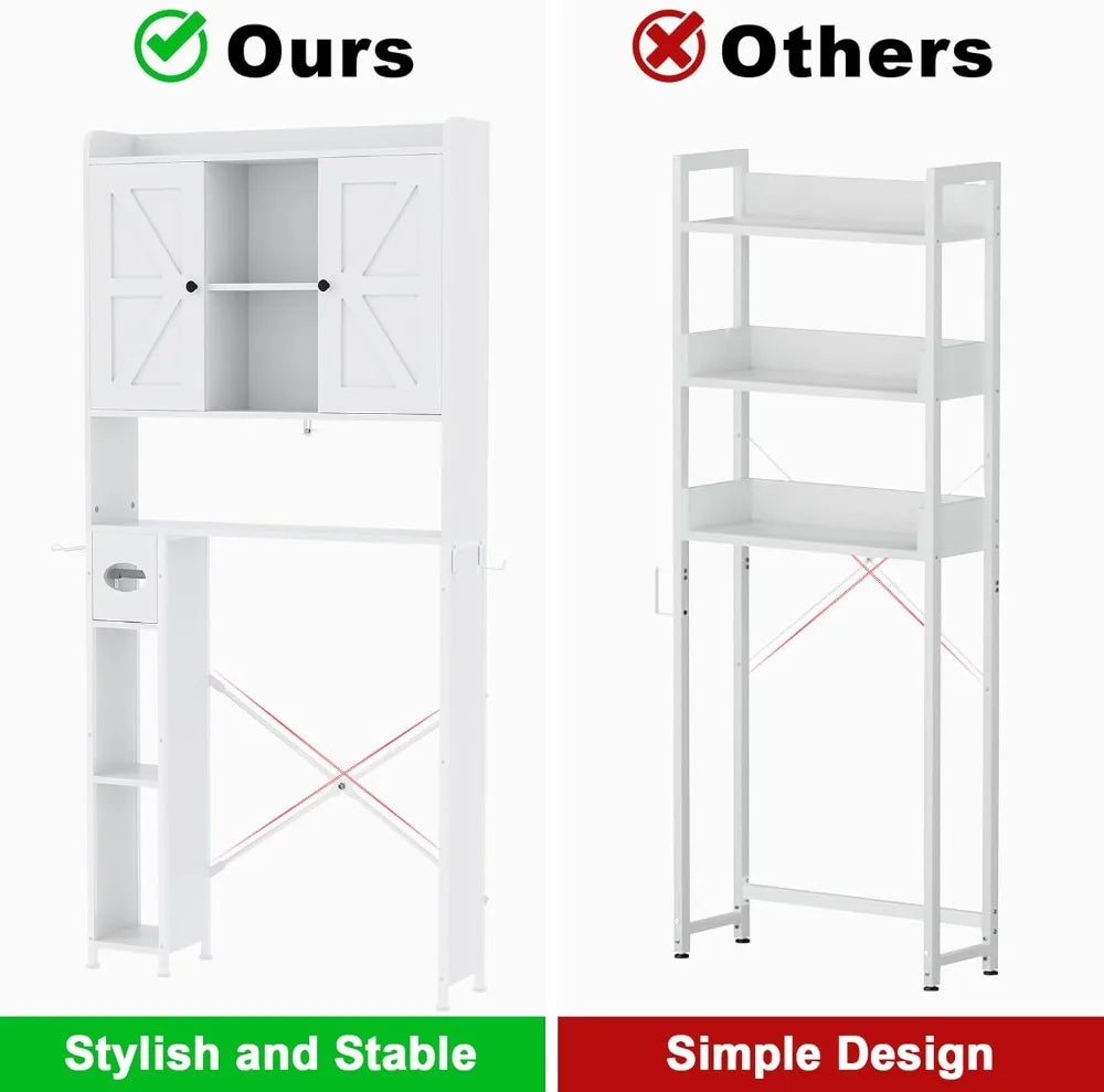 32"W Over The Toilet Storage Cabinet, with Metal Frame and 7 Storage Shelves.
