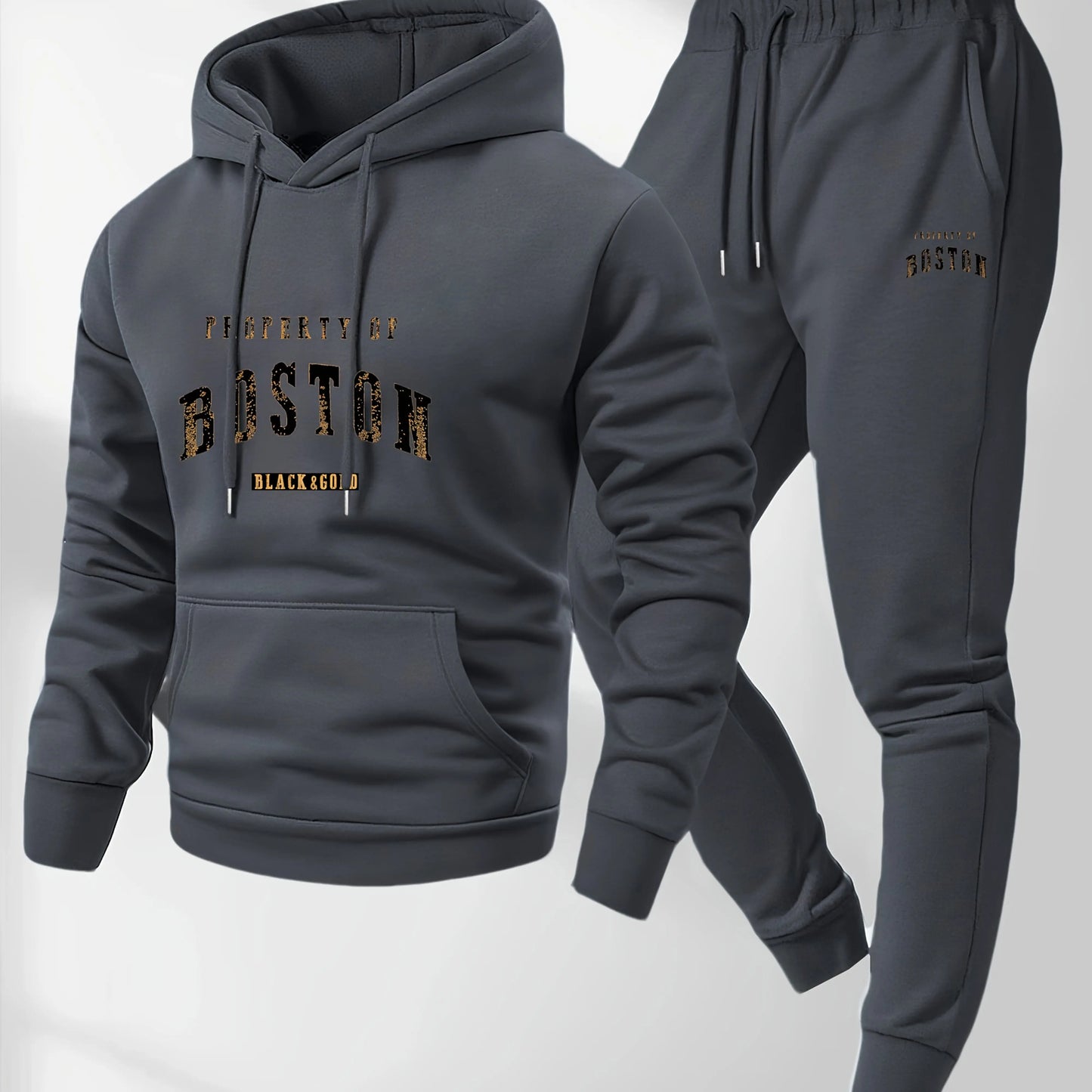Men Boston print hooded sweatshirt and sweatpants soft and comfortable warm sweatpants set.