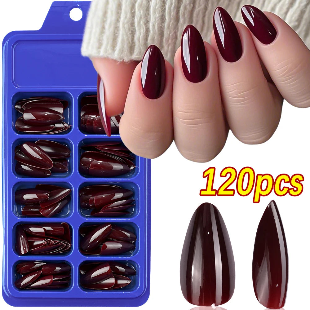 120Pcs Red Short Square Fake Nails  Full Cover Press on Acrylic Fingertip.