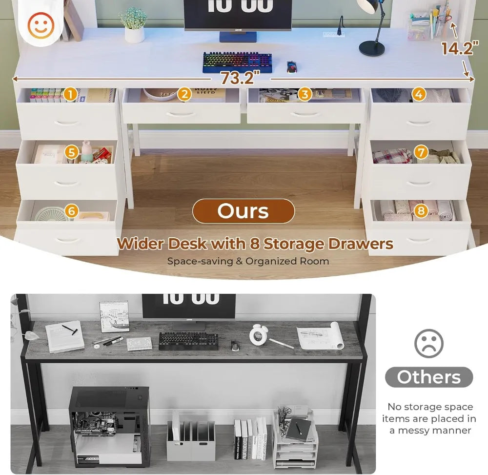 Full Metal Loft Bed with Desk, 8 Drawers Storage, Charging Station & LED Lights, Space-Saving.