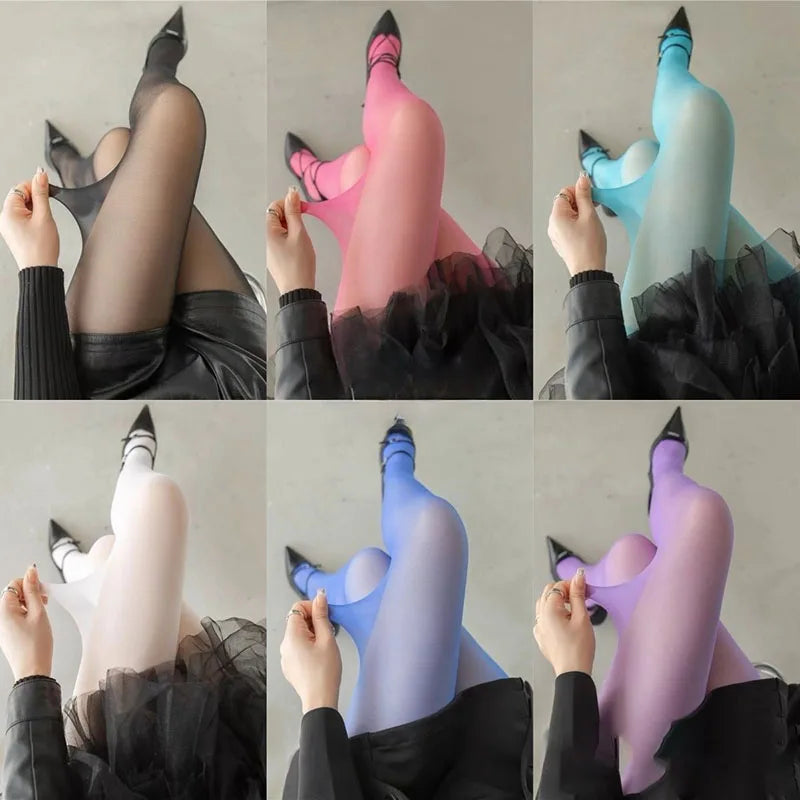 Women Sexy Transparent Stockings Ladies White Green, Breathable Nylon Elastic Tights, Y2k Dopamine Multicolor Stretchy Pantyhose.