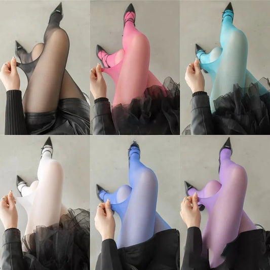 Women Sexy Transparent Stockings Ladies White Green, Breathable Nylon Elastic Tights, Y2k Dopamine Multicolor Stretchy Pantyhose.