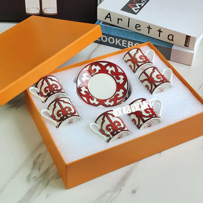 Gift Box Set 12Pcs Ceramic Espresso Coffee Cup Striped Dot