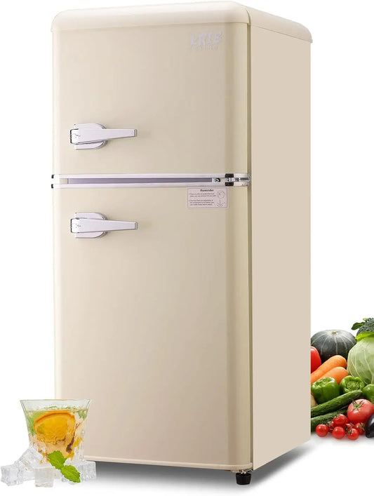 KRIB BLING 3.2 Cu.ft Compact Refrigerator, Mini Fridge with Freezer, Retro Design Small Drink Chiller for Home, Office.