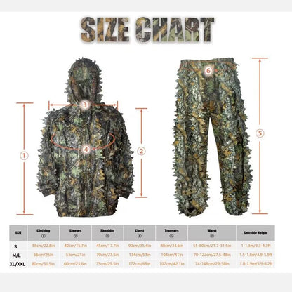 Breathable Camouflage Hunting Suit for Men Woman Hooded  Leafy Design
