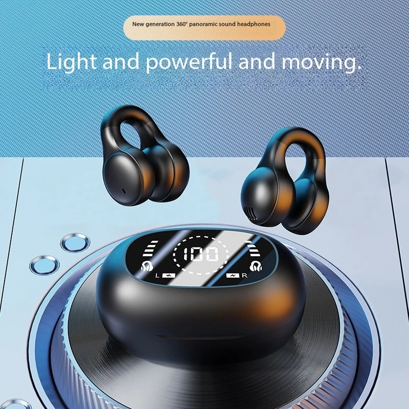 New Mirror Surface Digital Display Soft Silicone Ear Clip, Wireless Bluetooth Earphones with Noise Reduction.