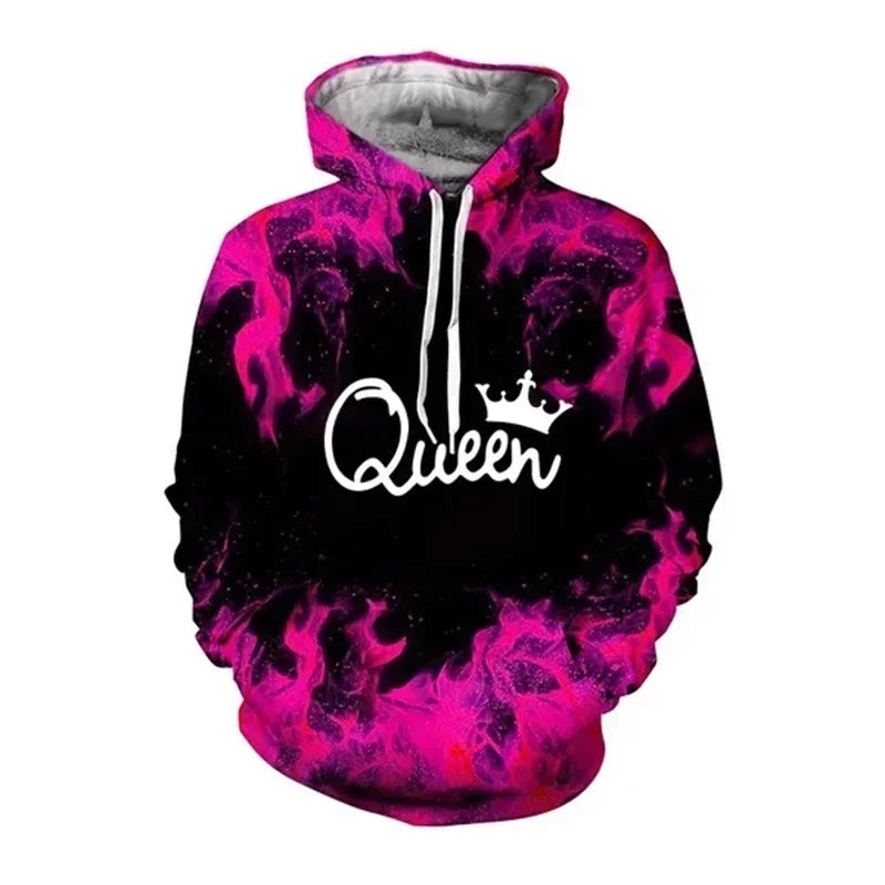 3D Print Trendy Matching Couple King And Queen Hoodies.