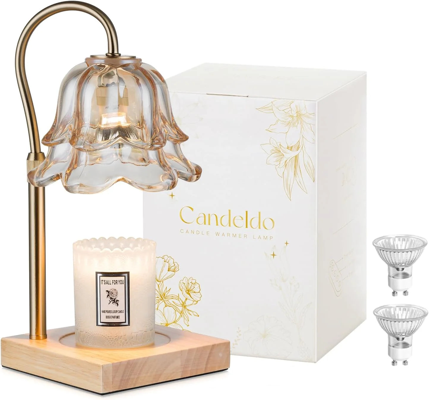 Candle Warmer Lamp with Timer: Flower Gold Candle Lamps, Height Adjustable.