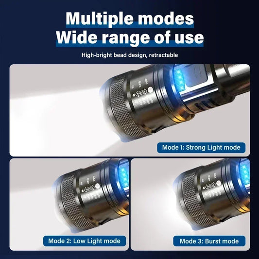 Ultra Bright LED Flashlight Type-C, Rechargeable Long Range Zoom Tactical Head Torch.