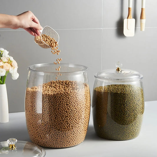 Organizador de cocina sellado para granos de harina con tapa, tarro de almacenamiento de plástico de boca ancha para dulces, galletas y nueces.