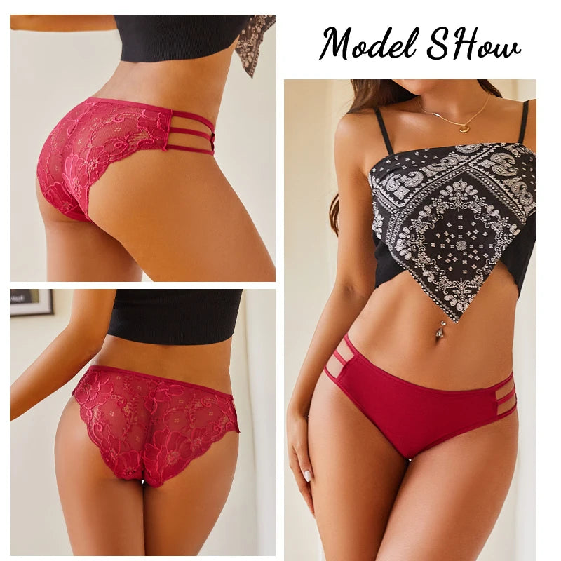 3PC/Set Women Sexy Floral Lace Panties, Low Rise Hollow Out Briefs, Transparent Female Elastic Straps Soft Lingerie.