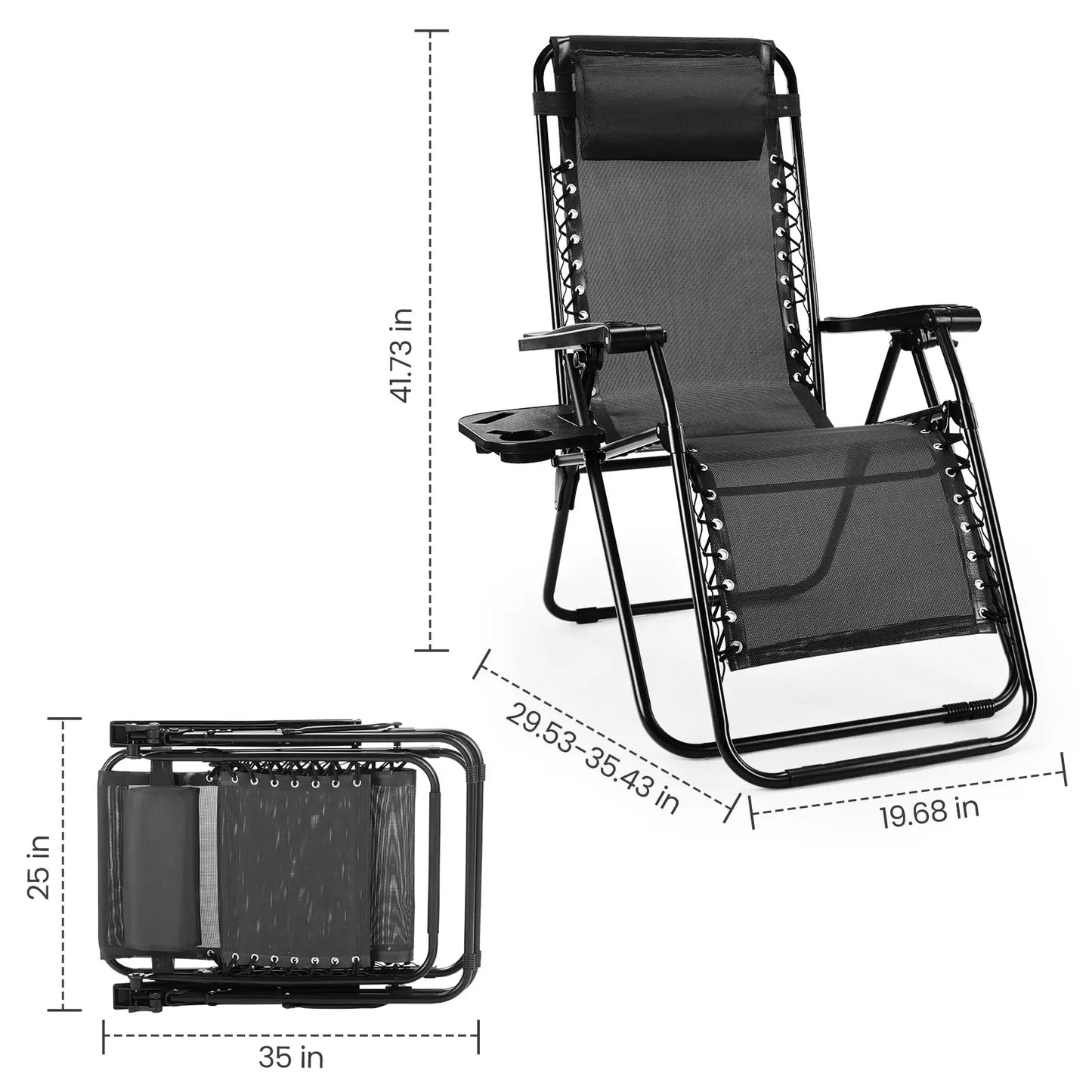 Zero Gravity Set of 2 Portable Recliner Camping, Patio, Garden Lounge Chair, with Cup Holder Trays