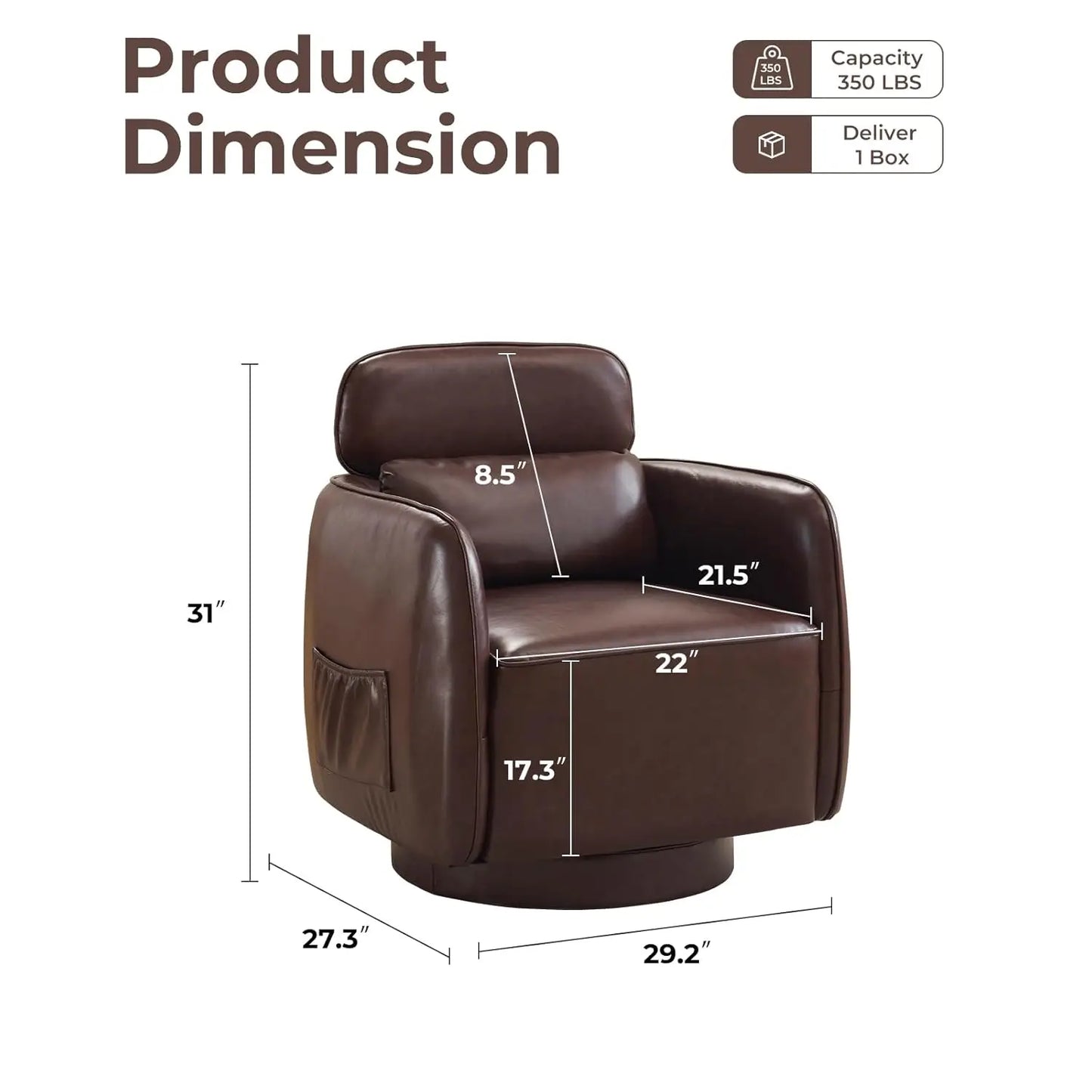 Large Swivel Accent Chair Leather round Barrel, Upholstered Armchair Modern Customized for Living Room Bedroom.