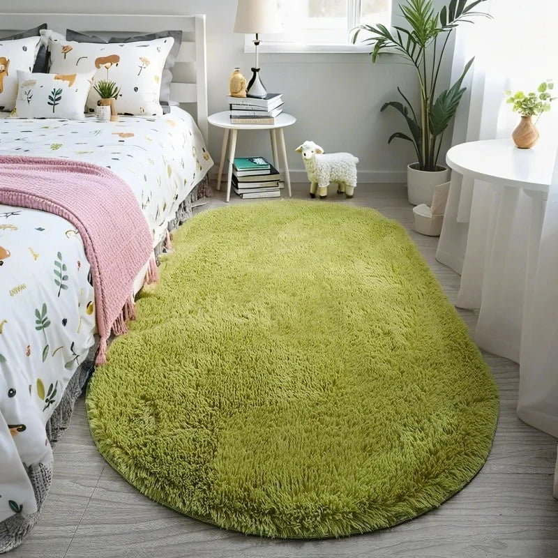 Fluffy Oval Plush Carpet Extra Soft Rug For Living Room ,Sofa Area, Bedroom, Non-Slip Shaggy Floor Mat.