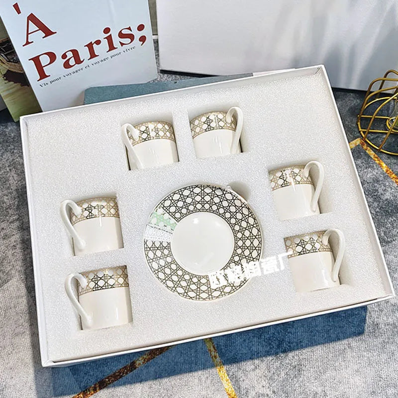 Gift Box Set 12Pcs Ceramic Espresso Coffee Cup Striped Dot