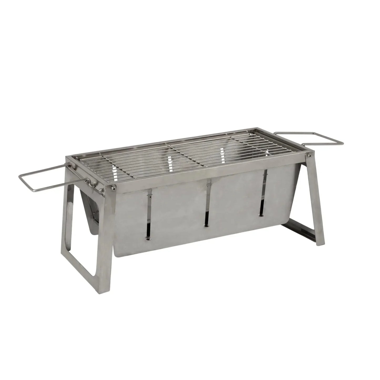 Stainless Steel Foldaway Charcoal Grill, Portable Outdoor BBQ, with Grate & Carry Bag, for Picnics & Camping Trips.
