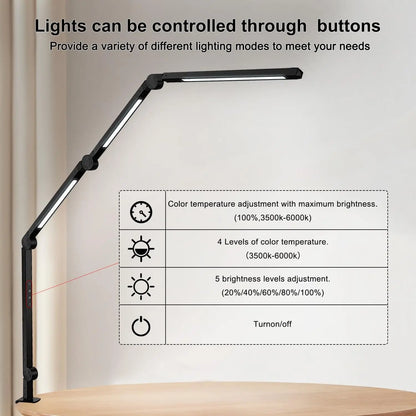 LED Desk Lamp with  Flexible 4 sections Swing Arm  4 Color Modes & 5 Brightness