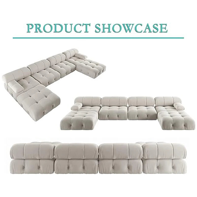 138" Modular Sectional Couch Modern U-Shaped Velvet Sofas for Living Room, Deep 4-Seat Sofas with 2 Ottomans.