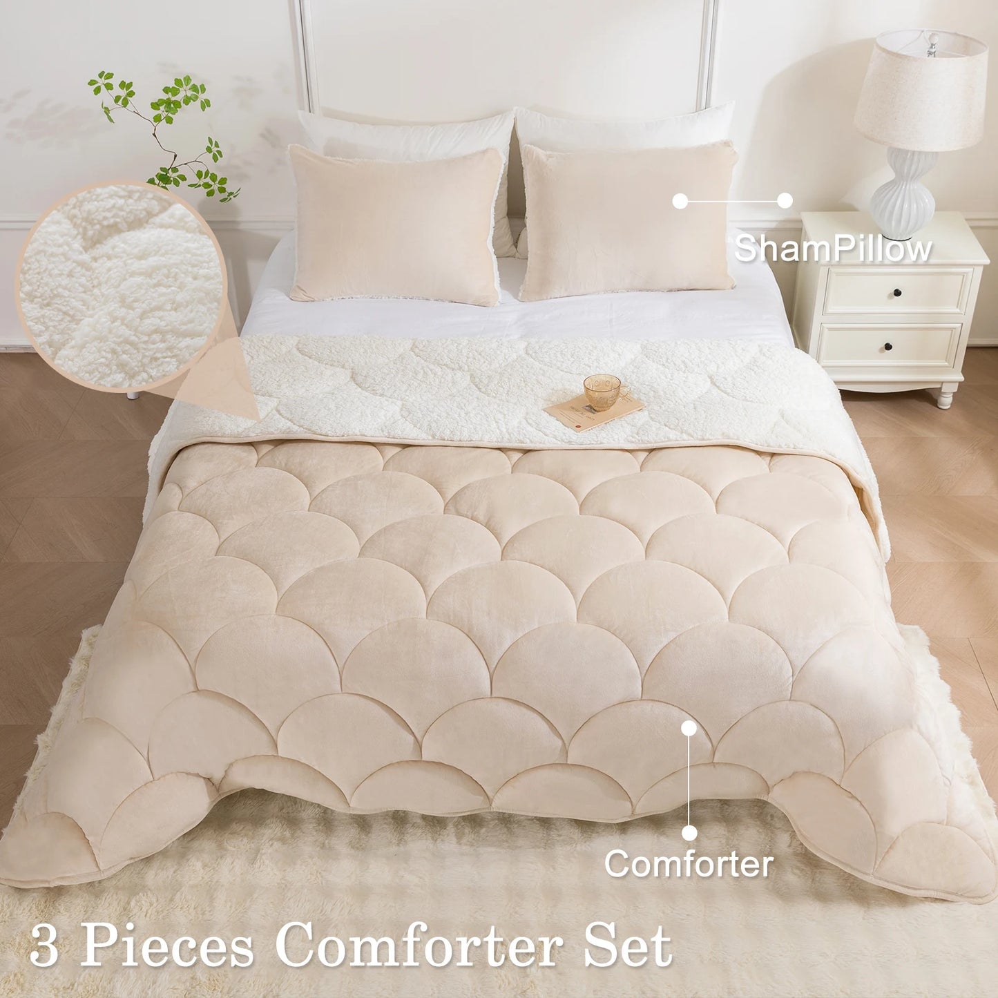 Sherpa Comforter Set , All Season Soft Warm Fleece Fall Blanket, with Pillow Sham.