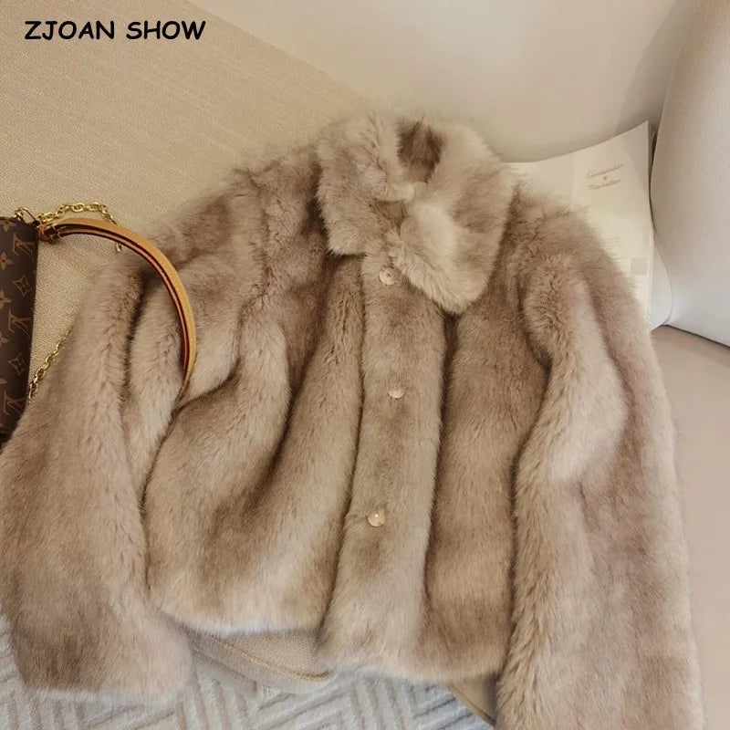 Winter Lapel Gradual Fox Fur Jackets Women Coat Short