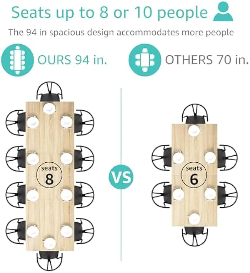 Large Dining Table for 8 - to 10 People 94In Long, Expandable Dinning Kitchen Tables.